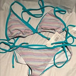 NWT Misses bathing suit too size L bottoms size M Glittery Rainbow stripes